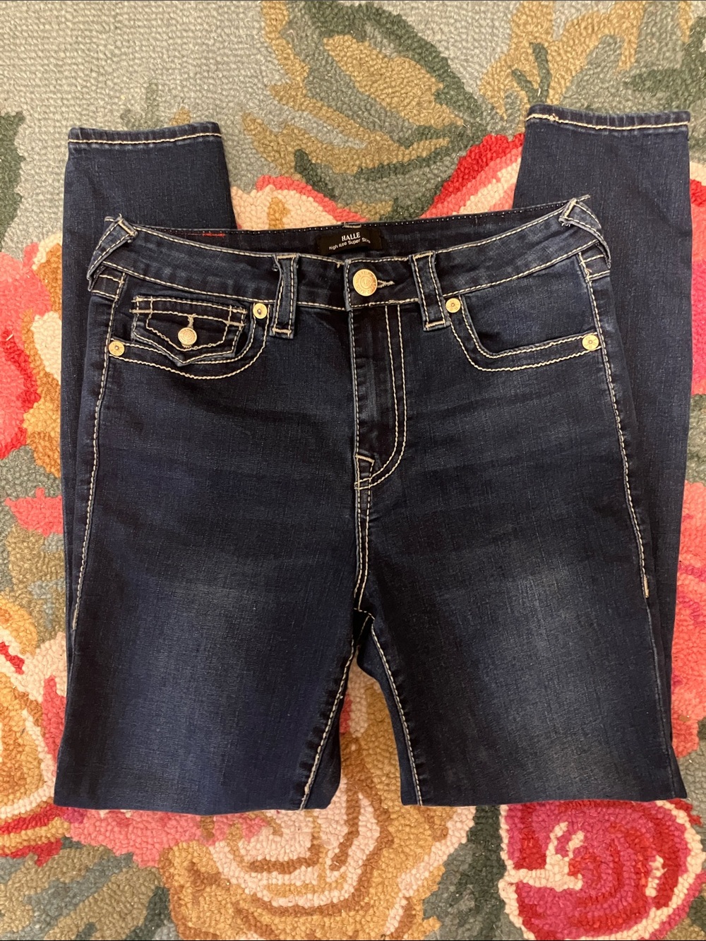 True Religion Halle jeans high rise super skinny dark blue denim EUC 29